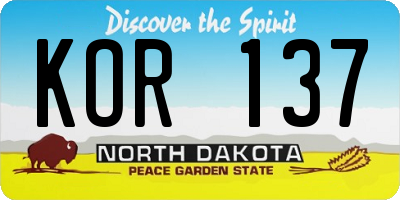 ND license plate KOR137
