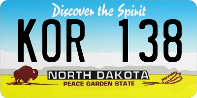 ND license plate KOR138