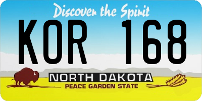 ND license plate KOR168
