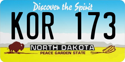 ND license plate KOR173