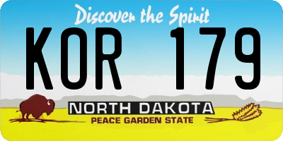 ND license plate KOR179