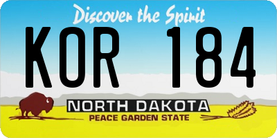 ND license plate KOR184