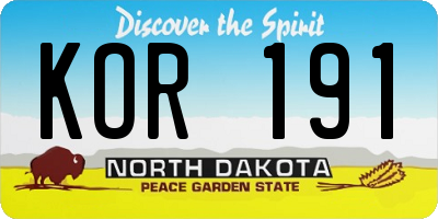 ND license plate KOR191