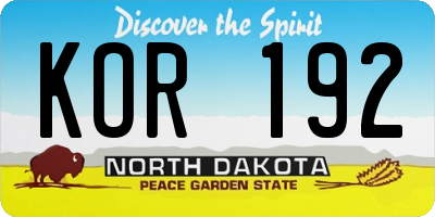 ND license plate KOR192