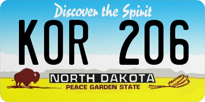 ND license plate KOR206