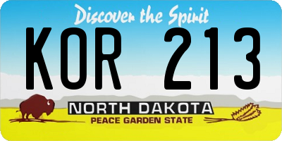 ND license plate KOR213