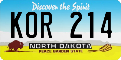 ND license plate KOR214