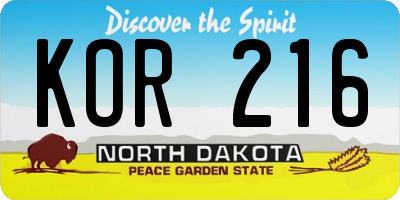 ND license plate KOR216