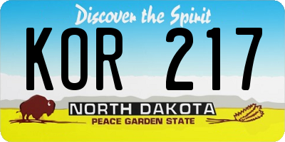 ND license plate KOR217