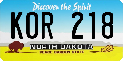 ND license plate KOR218