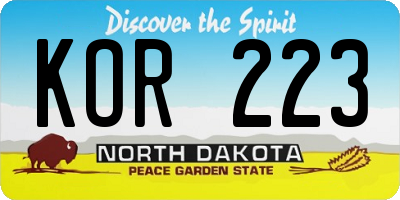 ND license plate KOR223