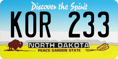 ND license plate KOR233
