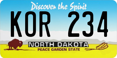 ND license plate KOR234
