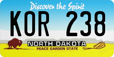 ND license plate KOR238