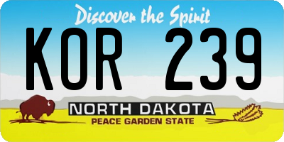 ND license plate KOR239