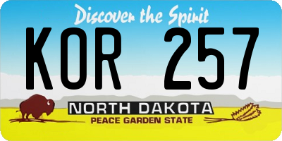ND license plate KOR257