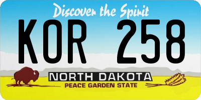 ND license plate KOR258