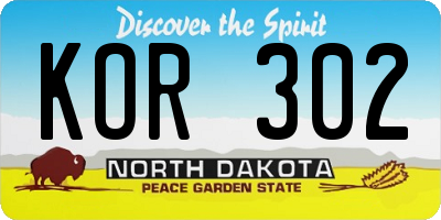 ND license plate KOR302