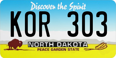 ND license plate KOR303