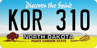 ND license plate KOR310
