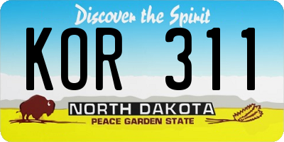 ND license plate KOR311