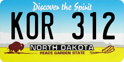 ND license plate KOR312