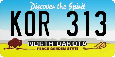 ND license plate KOR313