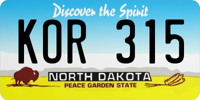 ND license plate KOR315