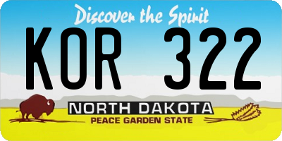 ND license plate KOR322