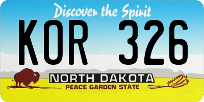 ND license plate KOR326