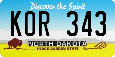 ND license plate KOR343