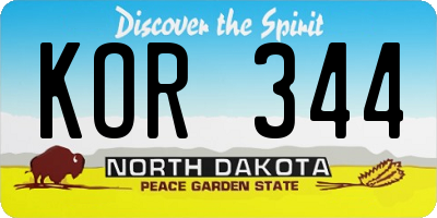 ND license plate KOR344