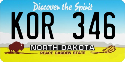 ND license plate KOR346