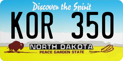 ND license plate KOR350