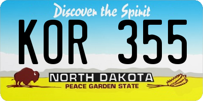 ND license plate KOR355