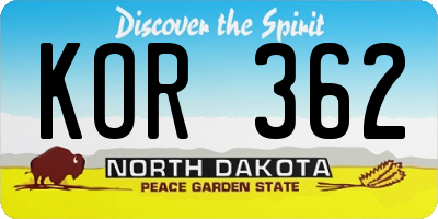 ND license plate KOR362