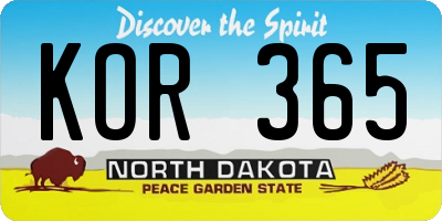 ND license plate KOR365