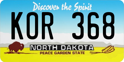 ND license plate KOR368