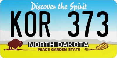 ND license plate KOR373