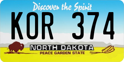 ND license plate KOR374