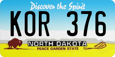 ND license plate KOR376