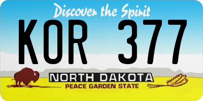 ND license plate KOR377