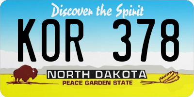 ND license plate KOR378