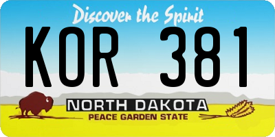 ND license plate KOR381