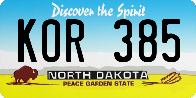 ND license plate KOR385