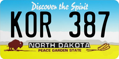 ND license plate KOR387