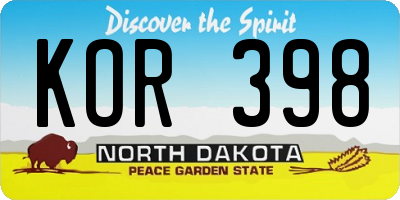 ND license plate KOR398