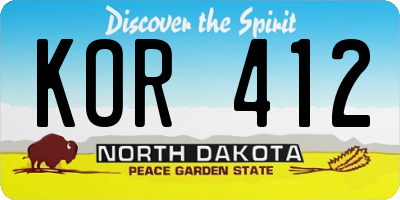 ND license plate KOR412