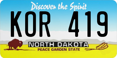 ND license plate KOR419