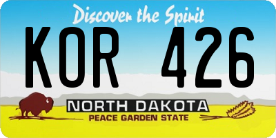 ND license plate KOR426